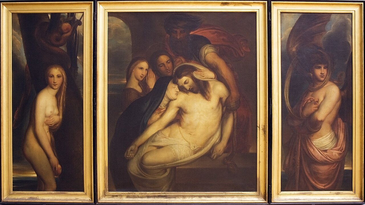 Trittico Eva che sperimenta la sua prima angoscia dopo il peccato, Cristo al sepolcro, L'angelo del male Le Musée Antoine Wiertz