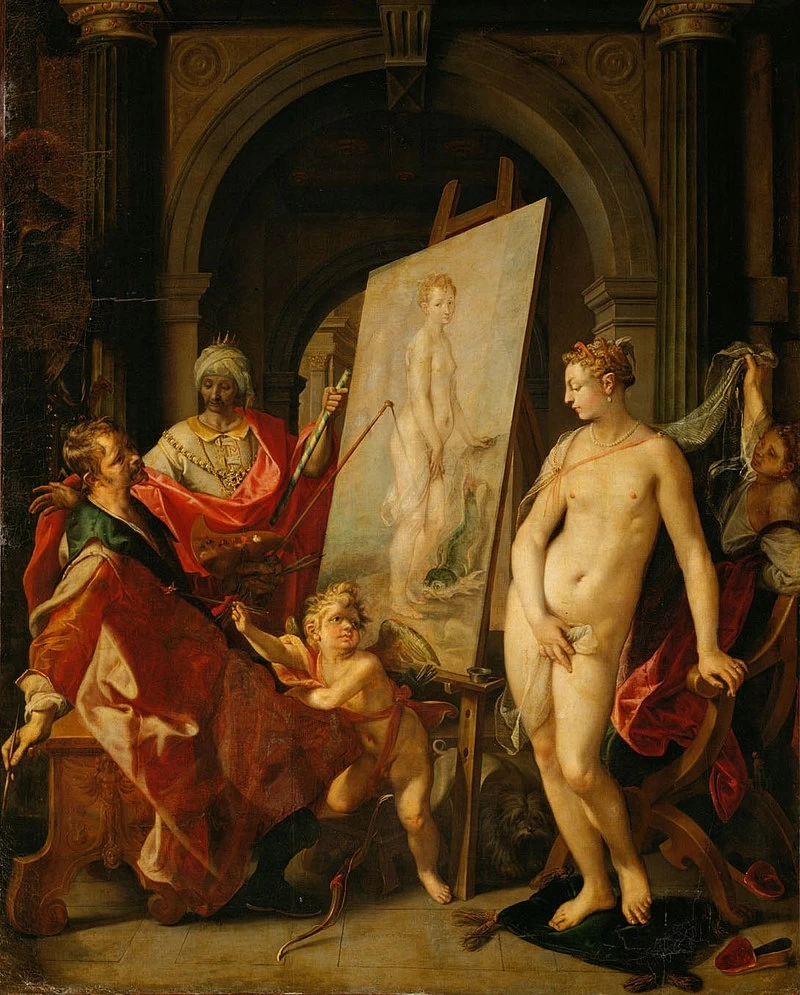 Apelle dipinge Campaspe, dipinto da Joos van Winghe per l'imperatore Rodolfo II