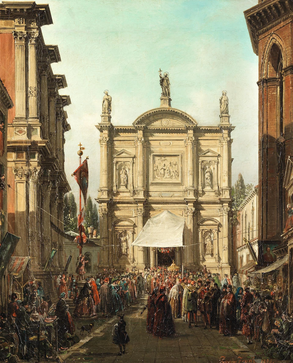 Francesco Zanin Una processione davanti alla Scuola di San Fantin