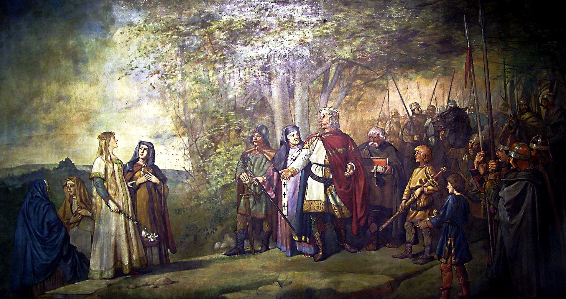 03 14 Domanda di matrimonio fra il Duca Enrico I e Matilde di Ringelheim, anno 909 (dipinto storico del 1896)
