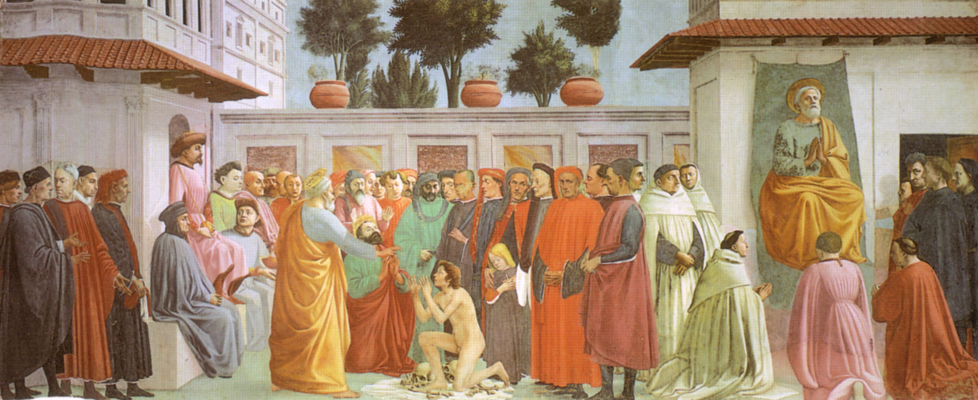 03 5 Cappella Brancacci, Resurrezione del figlio di Teofilo e San Pietro in cattedra, Masaccio