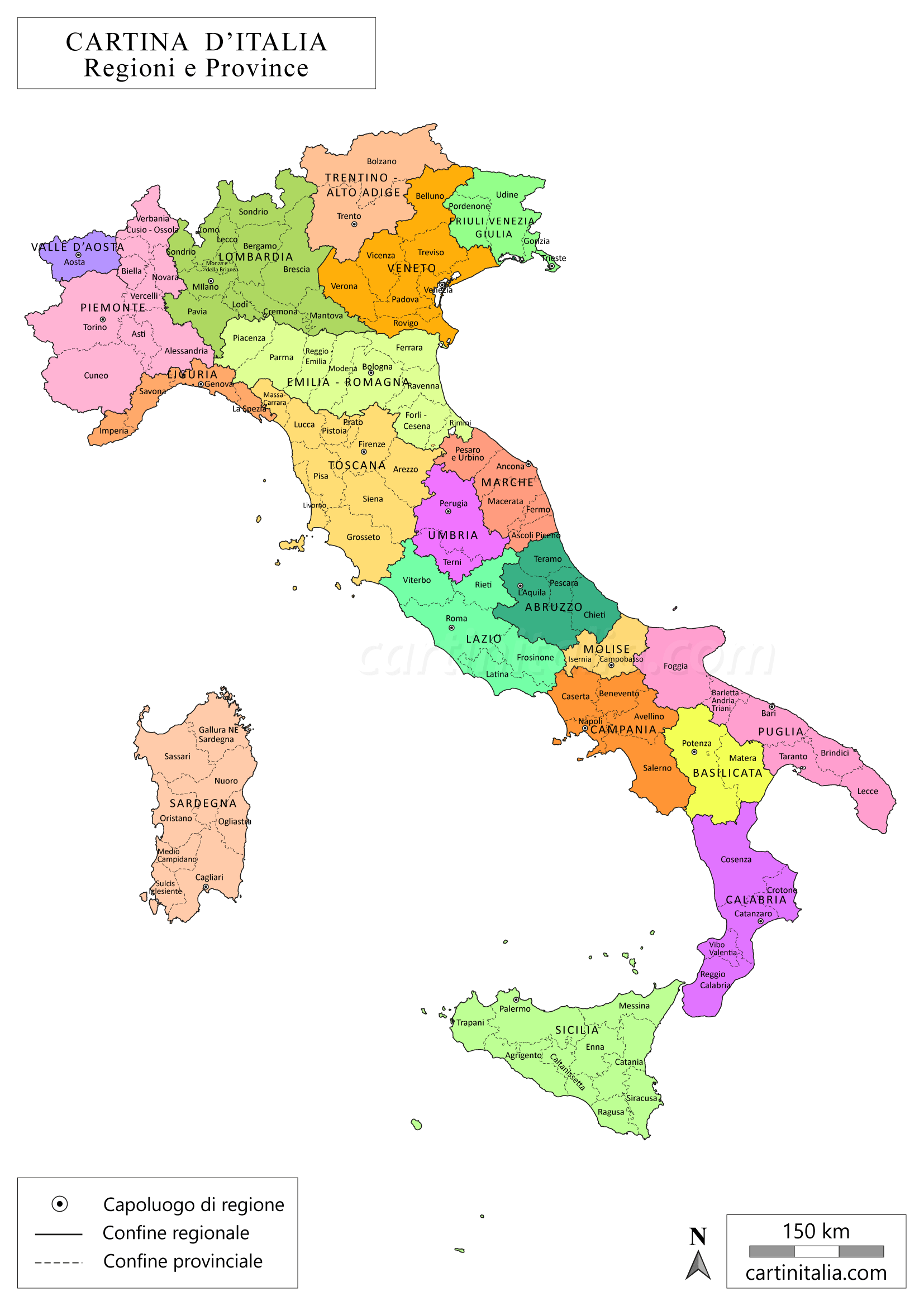 Cartina d'Italia con regioni e province