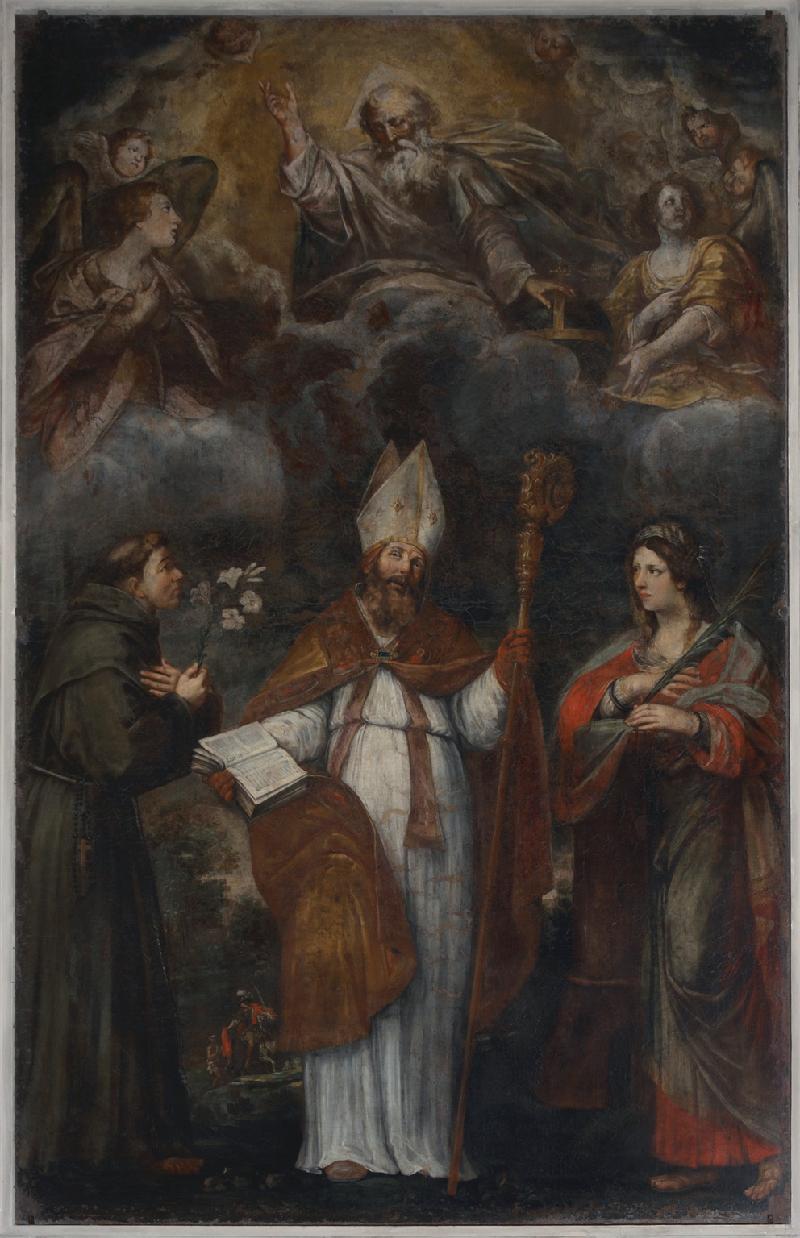 5-Reni G. sec. XVII, Dio Padre con S. Martino Vescovo Sant'Antonio e S. Barbara-beweb