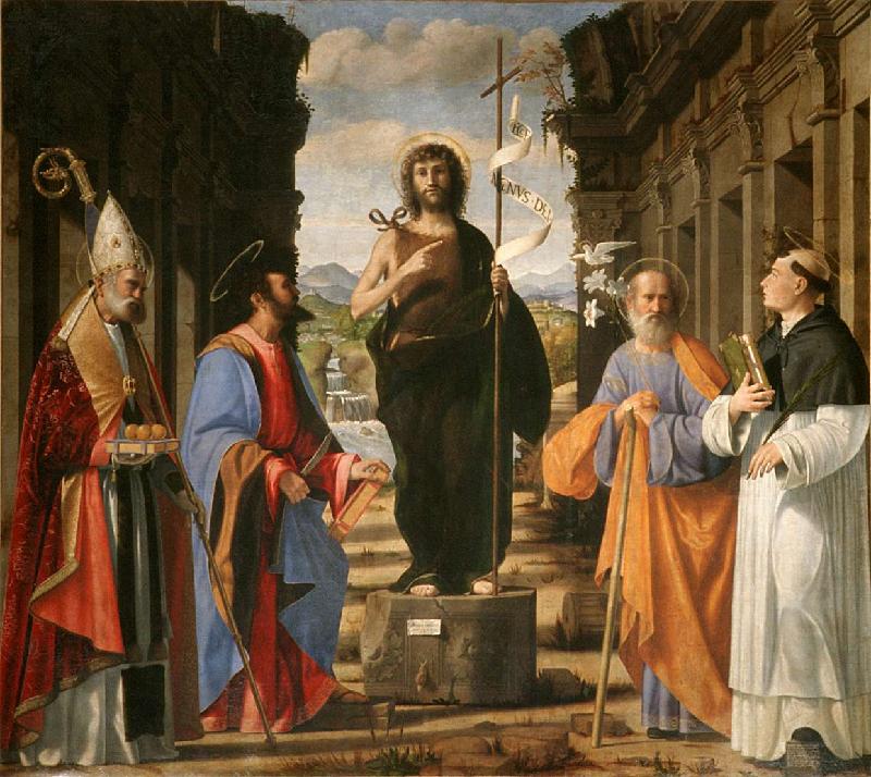29-Previtali A. (1515), San Giovanni Battista e santi Nicola di Bari, Bartolomeo, Giuseppe e Giacomo-beweb