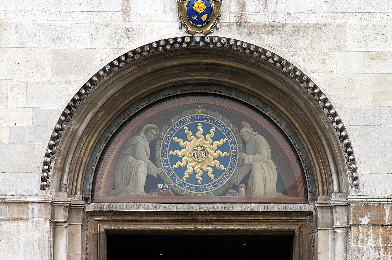 2 Andrea Mantegna san Bernardino e sant'Antonio da Padova reggono il monogramma di Cristo