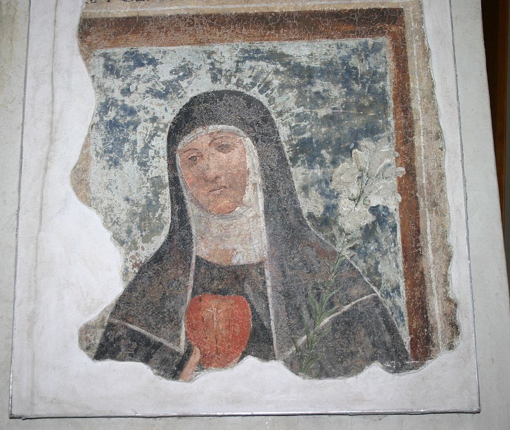 3 Santa Chiara da Montefalco. Affresco su pilastro della navata di Santa Maria Incoronata a Milano.