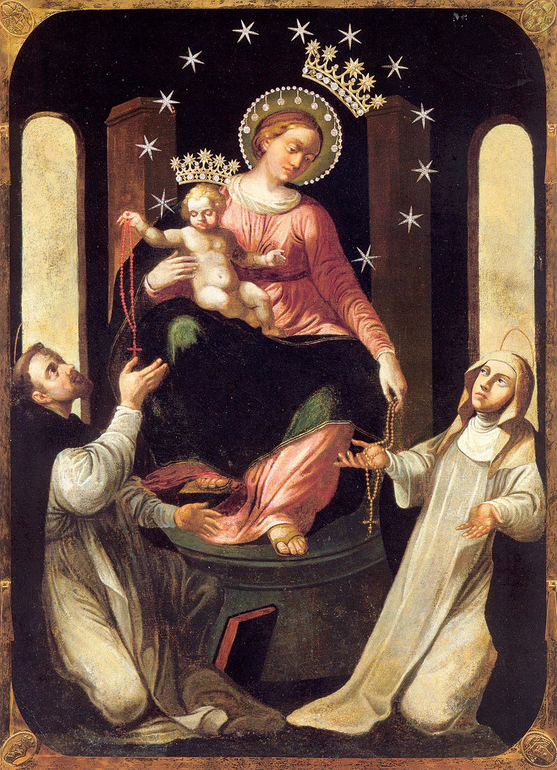 Quadro della Madonna del Rosario di Pompei che raffigura la consegna del Rosario a San Domenico