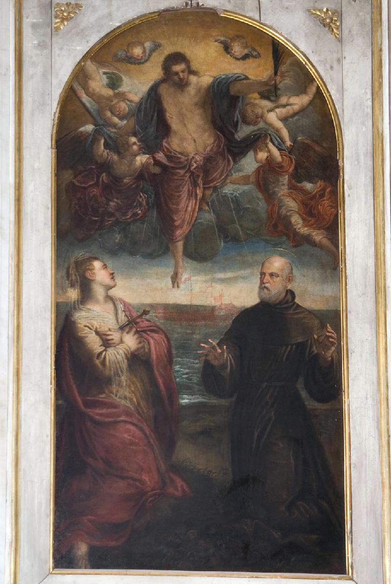 1 Robusti J. sec. XVI, Cristo risorto tra Santa Giustina e San Francesco da Paola beweb