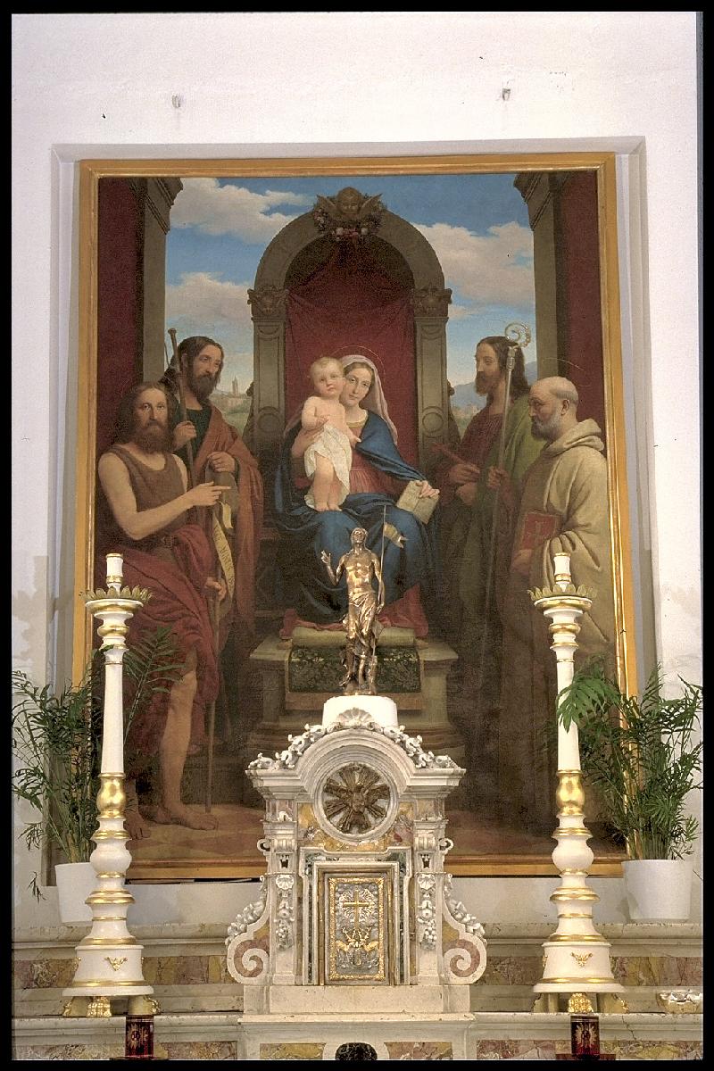 39-Trecourt G. (1867), Madonna in trono con Gesù Bambino e santi Giovanni Battista, Giacomo Maggiore, Filippo e monaco-beweb