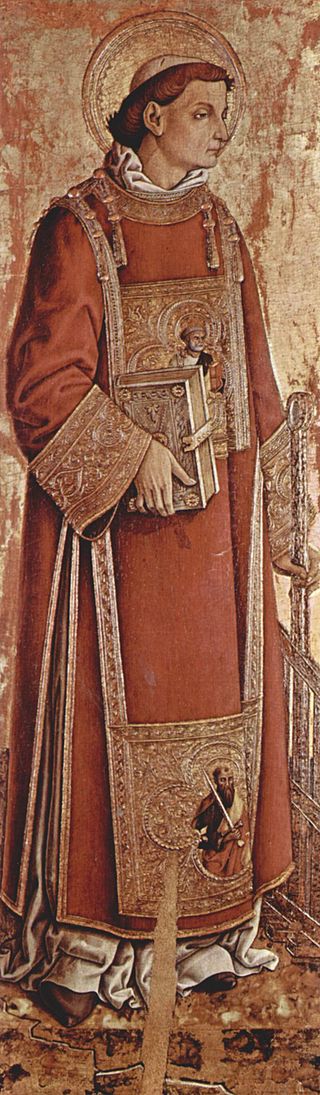 13-Carlo Crivelli-San Lorenzo, particolare del Polittico di Massa Fermana