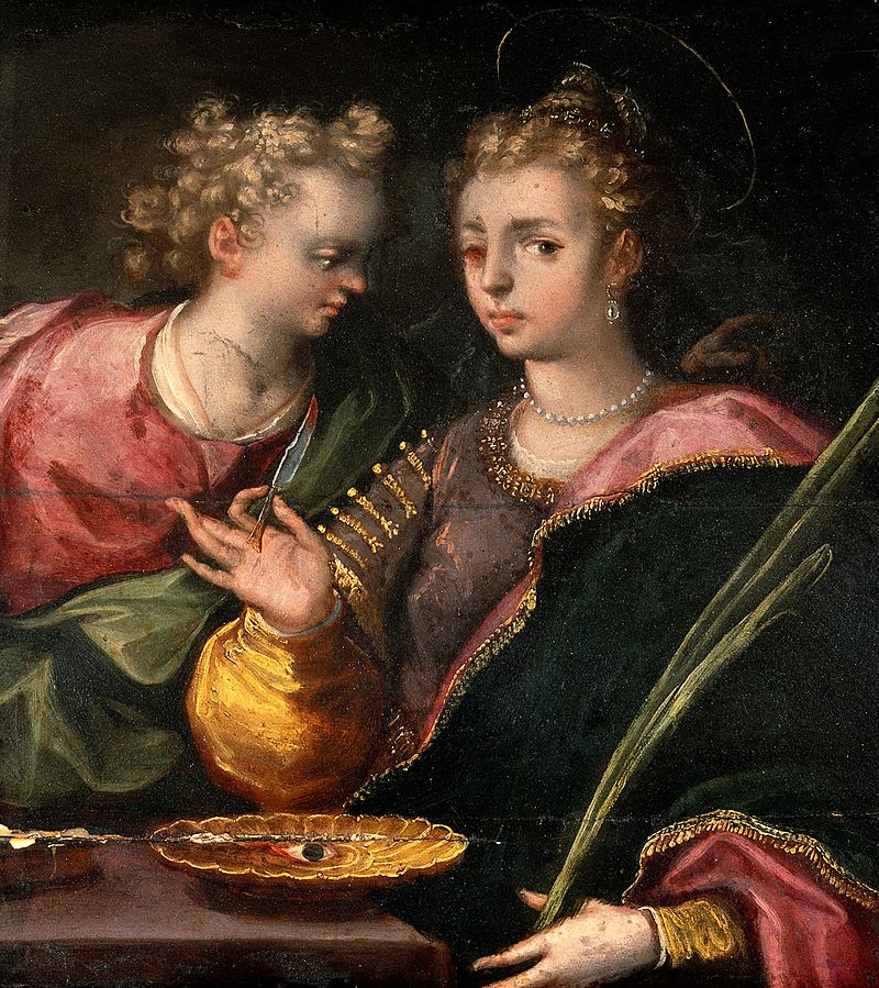 Saint Lucy and an angel. Oil painting by a Parmese painter, Wellcome L0010218