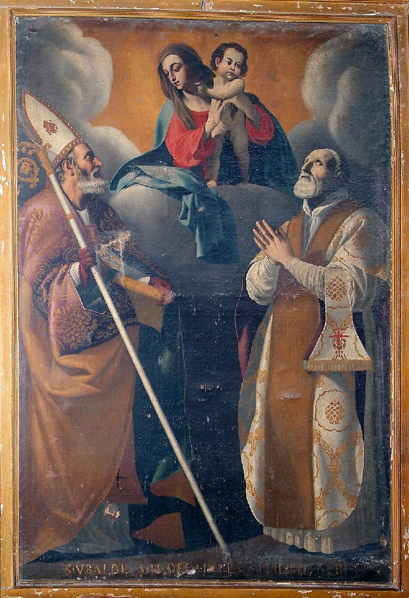 30-Ambito umbro sec. XVII, Madonna con Bambino tra Sant'Ubaldo e San Filippo Neri-beweb
